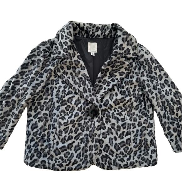 Halogen Jacket Black Gray Leopard Print Faux Fur Cropped Swing Blazer Medium - Picture 11 of 11